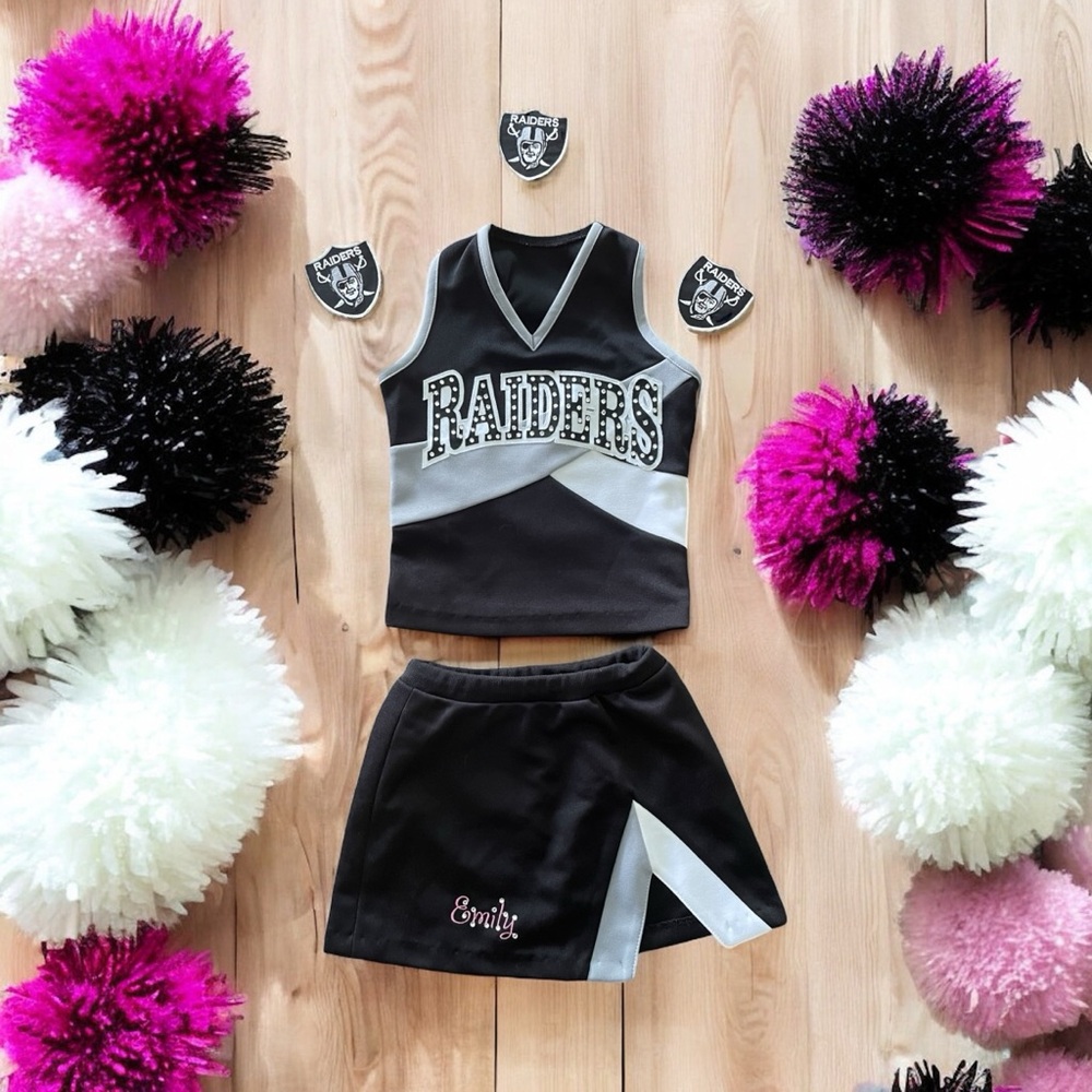 Las Vegas Raiders * Kids Cheerleader Cheer Uniform * with 3 Patches * Emily *